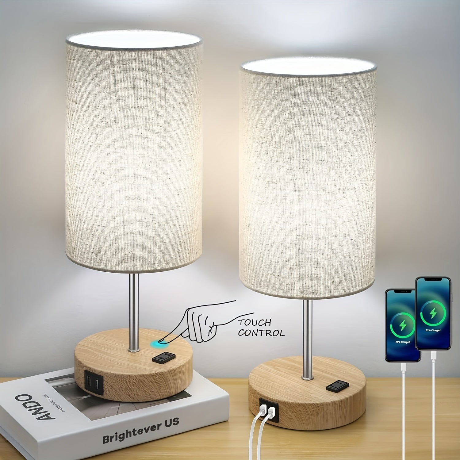Touch Control LED Table Lamp - USB Charging Ports & Modern Design 2