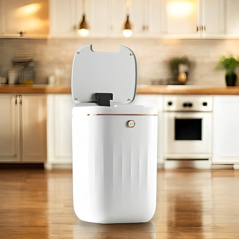 Touchless Stainless Steel Kitchen Trash Can with Lid – Motion Sensor for Hands-Free Operation and Odor Control 0