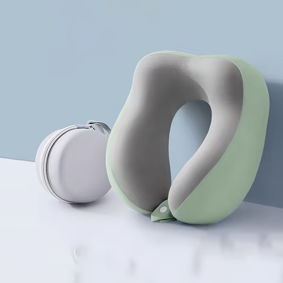 Neck pillow with a carrying case on a light blue background