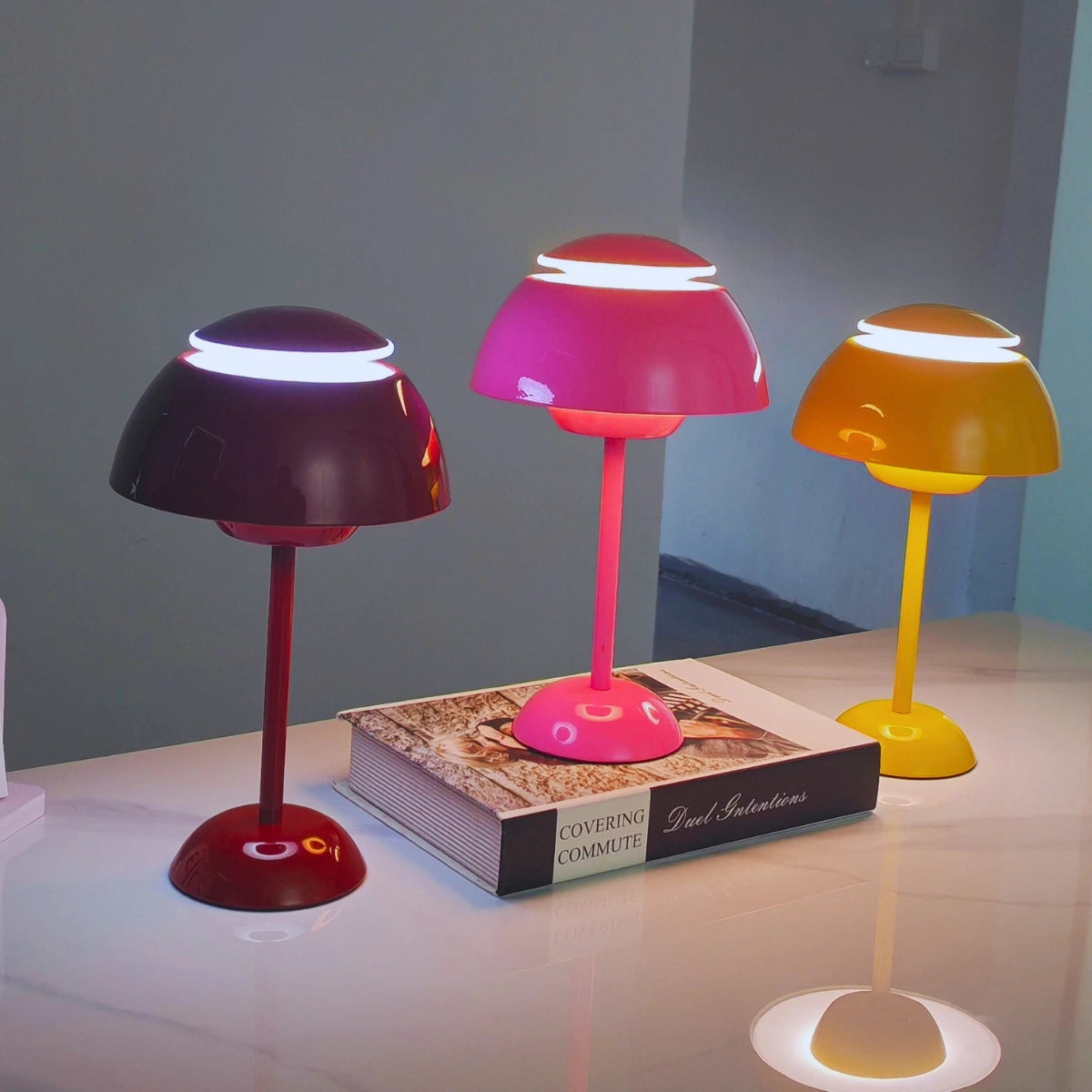 USB Touch Mushroom Table Lamp - Dimmable Tri-Color Lighting for Bedside & Desk 0