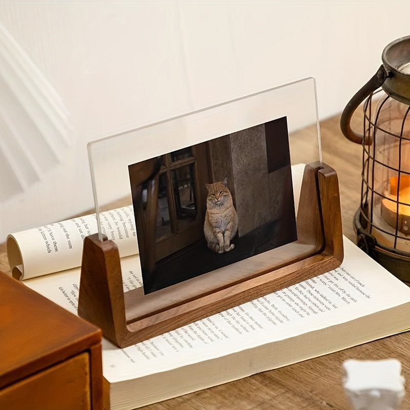 U Shaped Acrylic Photo Frame Wood Base Tabletop Display 3