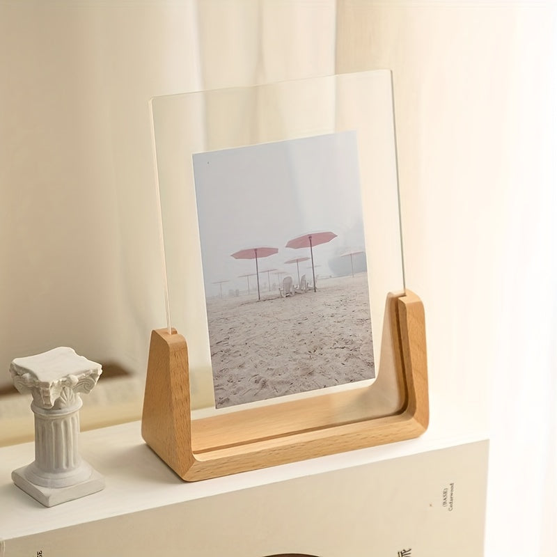 U Shaped Acrylic Photo Frame Wood Base Tabletop Display 4