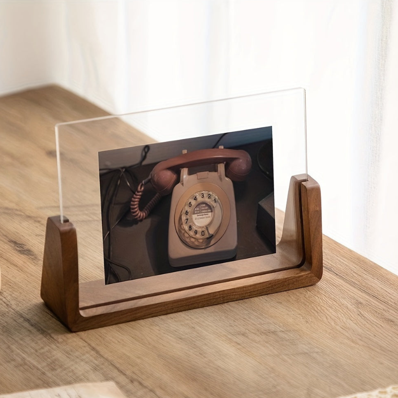 U Shaped Acrylic Photo Frame Wood Base Tabletop Display 7