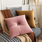 Velvet Cushion Pillow - Soft Velvet with Button Center in Pastel Tones 1