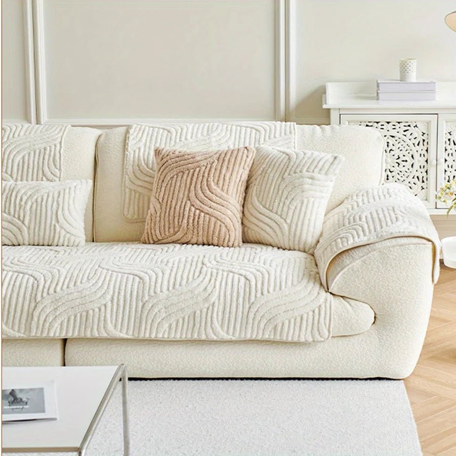 Velvet Sofa Cover - Stylish Non-Slip Protection for Couch, Wave Striped Design 4