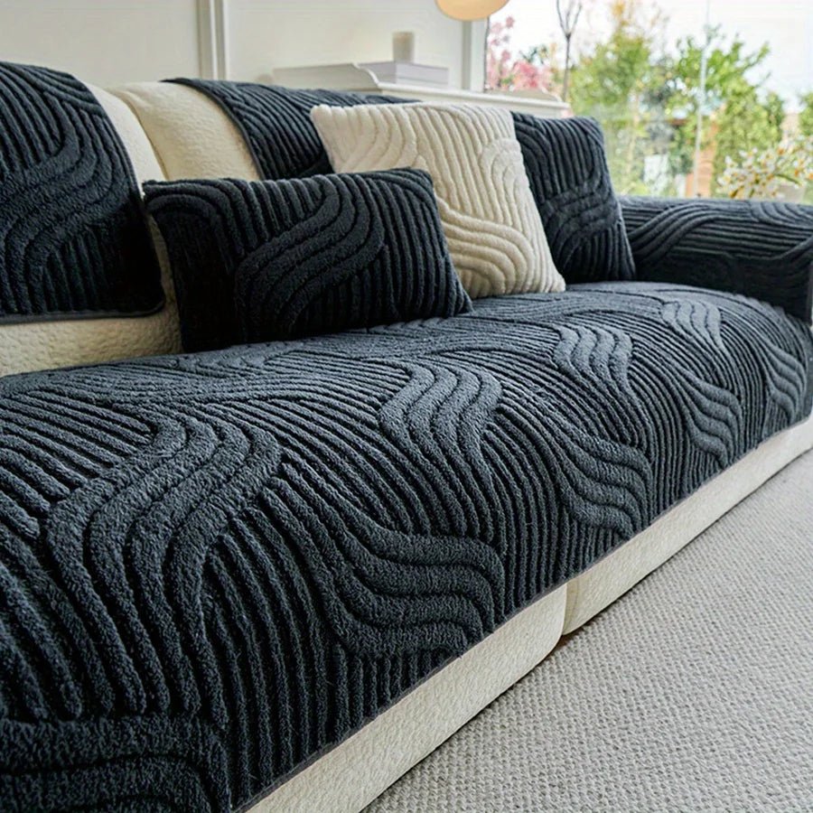 Velvet Sofa Cover - Stylish Non-Slip Protection for Couch, Wave Striped Design 7