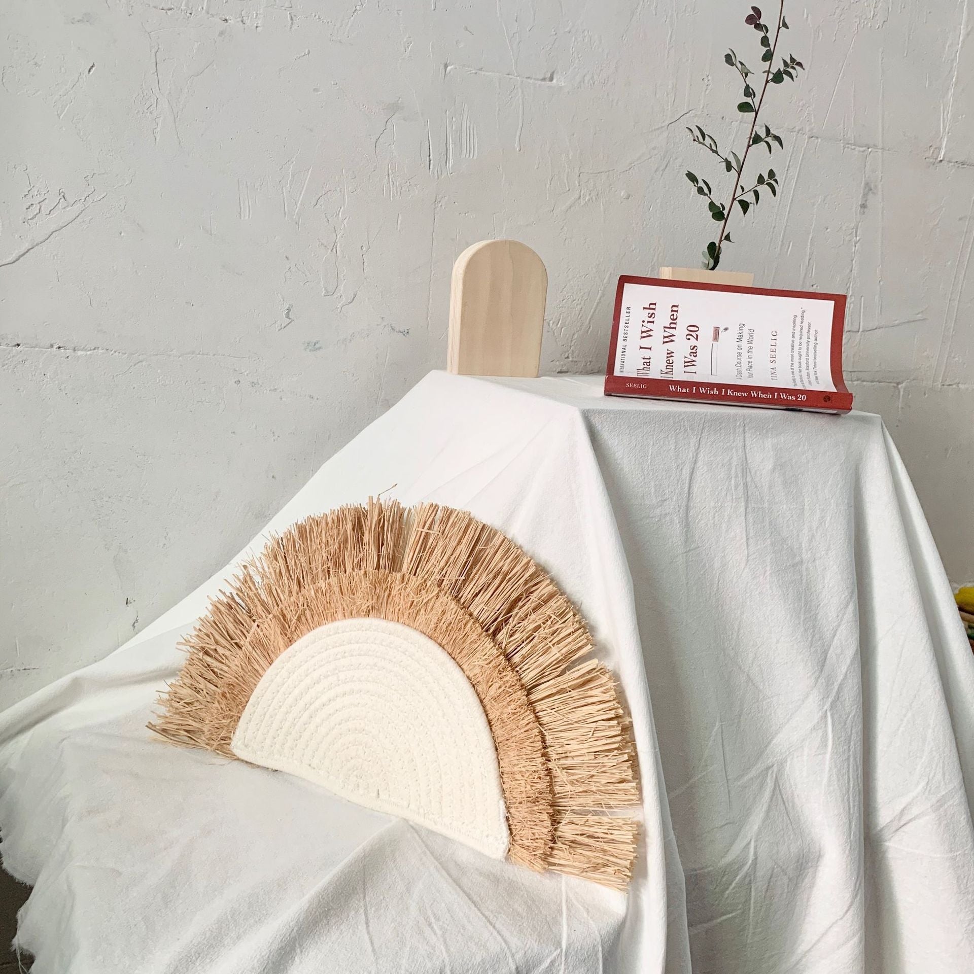 Vintage Straw Wall Art - Handcrafted Sun and Moon Decor in Brown, White, and Yellow for Rustic Wall Decor 0