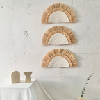 Vintage Straw Wall Art - Handcrafted Sun and Moon Decor in Brown, White, and Yellow for Rustic Wall Decor 1