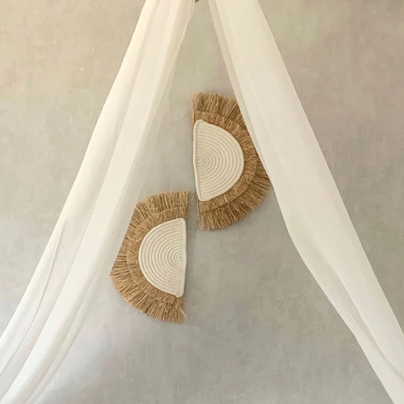 Vintage Straw Wall Art - Handcrafted Sun and Moon Decor in Brown, White, and Yellow for Rustic Wall Decor 2