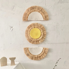 Vintage Straw Wall Art - Handcrafted Sun and Moon Decor in Brown, White, and Yellow for Rustic Wall Decor 3