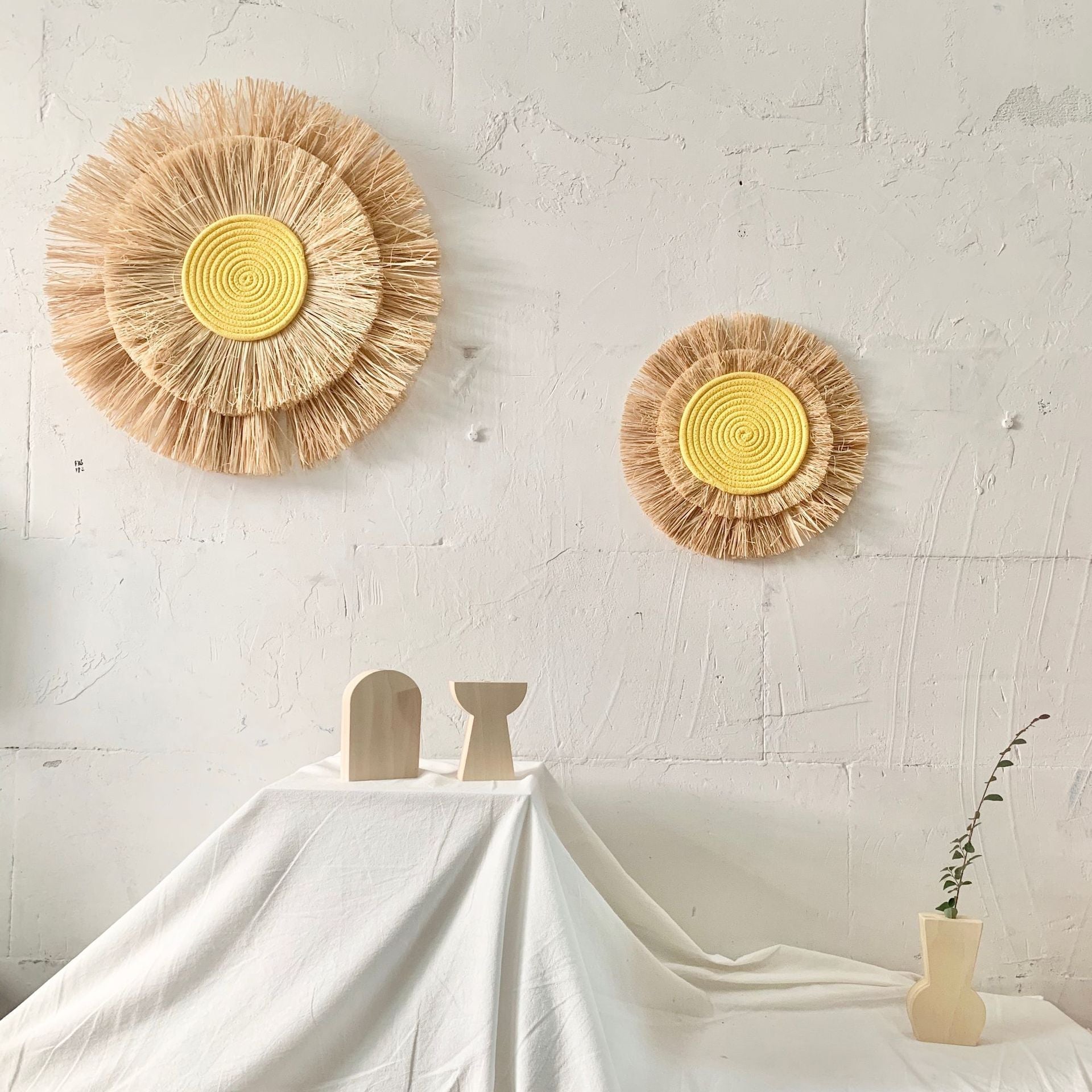 Vintage Straw Wall Art - Handcrafted Sun and Moon Decor in Brown, White, and Yellow for Rustic Wall Decor 5