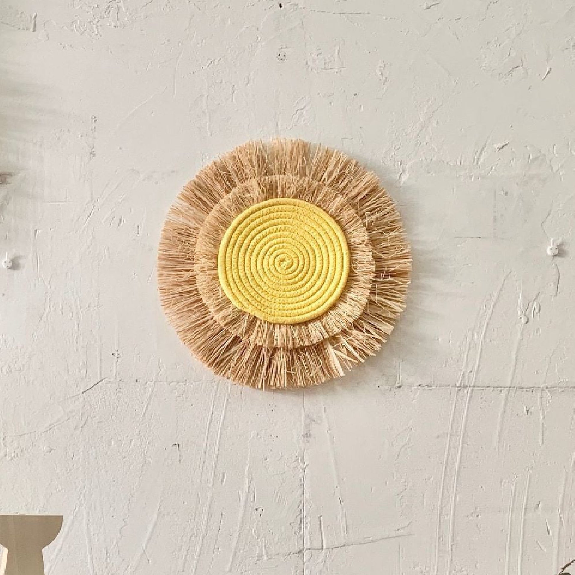 Vintage Straw Wall Art - Handcrafted Sun and Moon Decor in Brown, White, and Yellow for Rustic Wall Decor 6