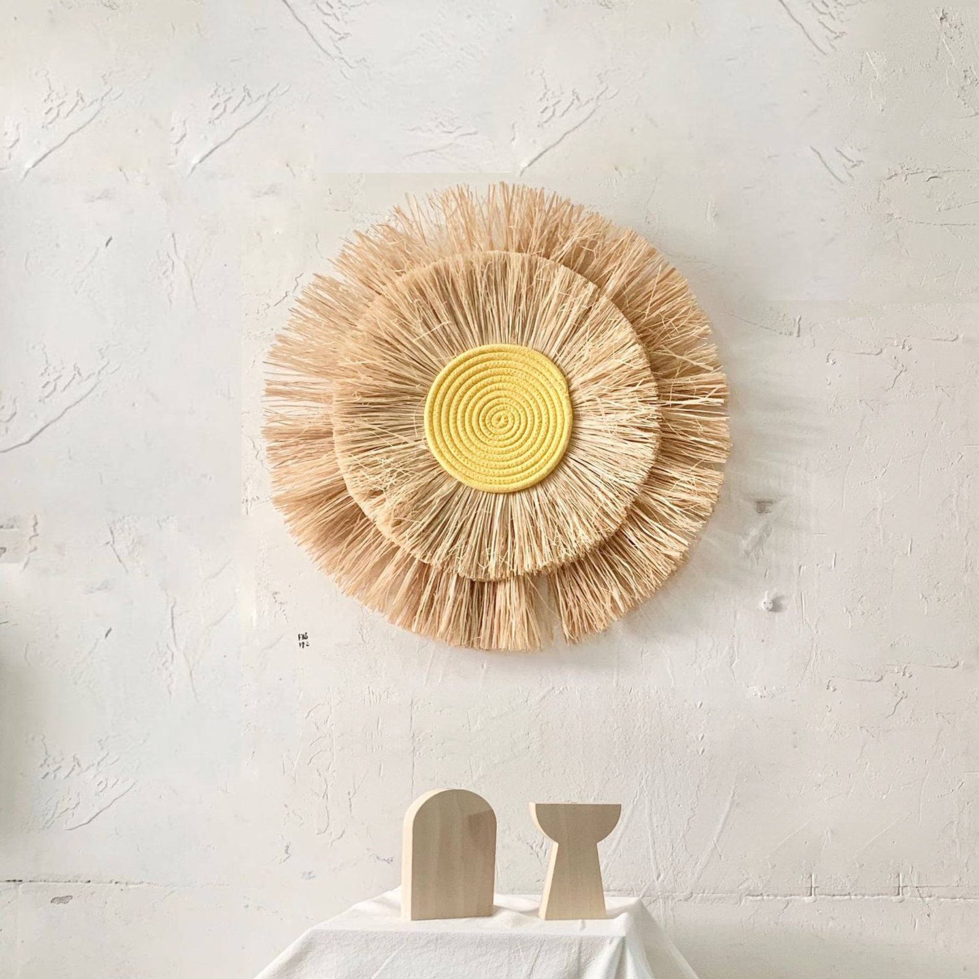 Vintage Straw Wall Art - Handcrafted Sun and Moon Decor in Brown, White, and Yellow for Rustic Wall Decor 7