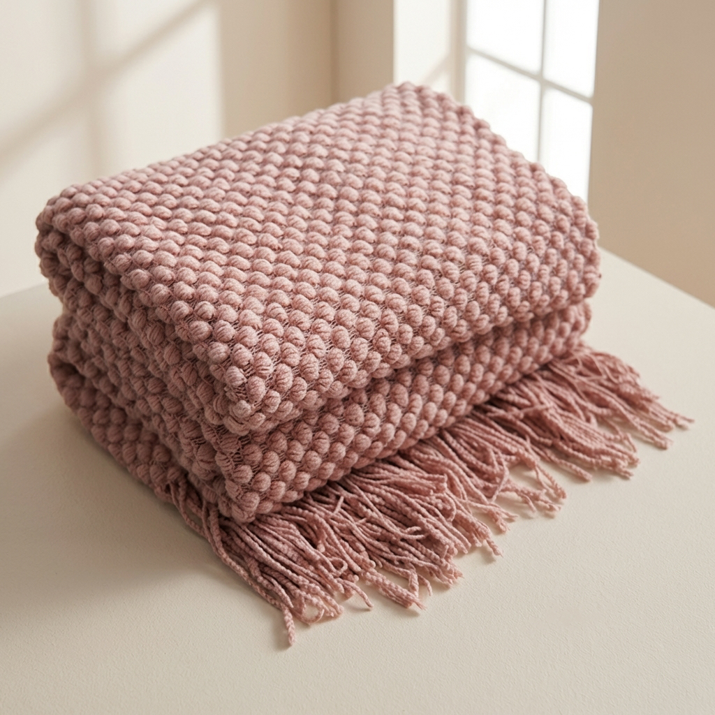 Waffle Knit Throw Blanket, Acrylic Material, 50 × 79 Inches, Machine Washable 1
