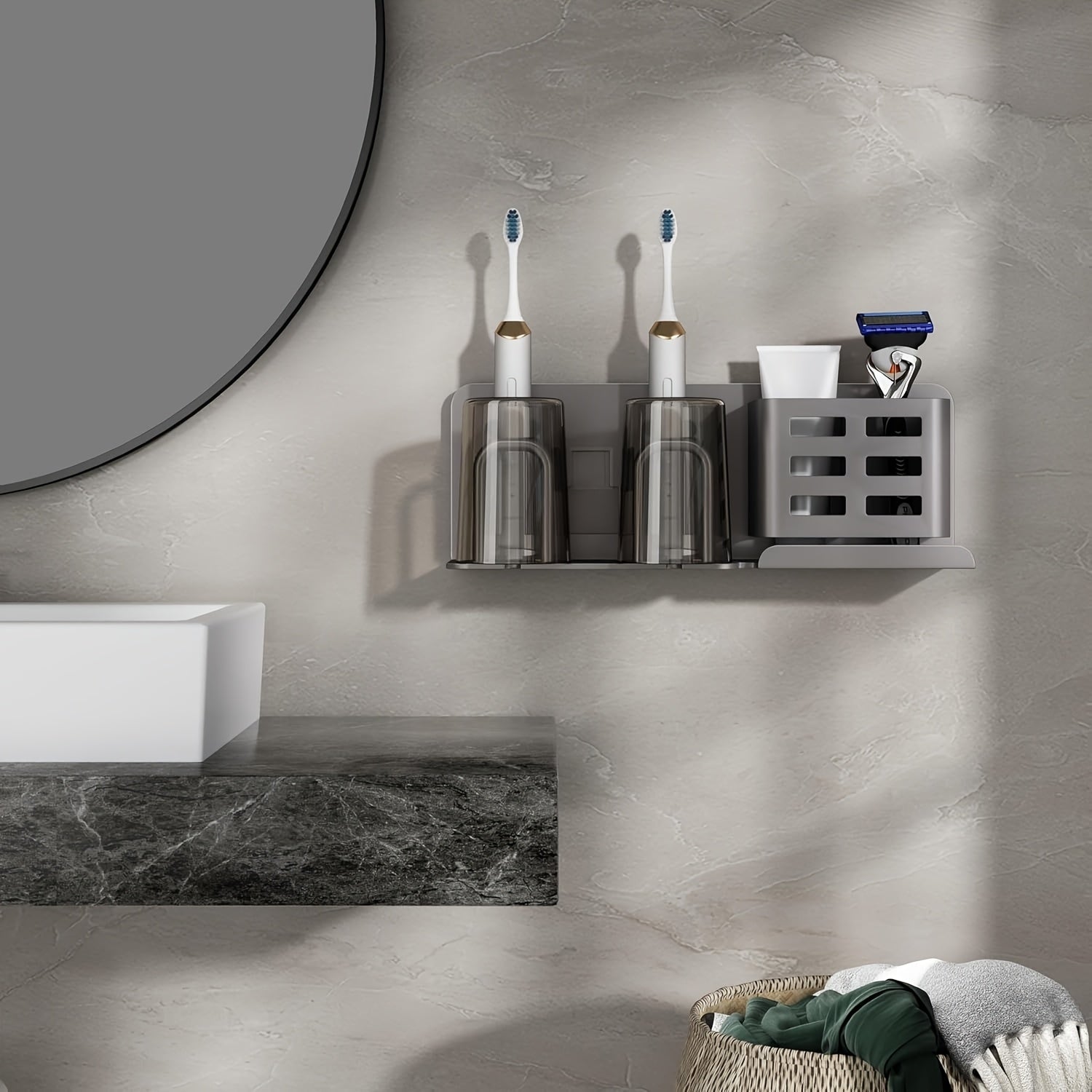 Wall-Mounted Black Toothbrush Holder - Space-Saving & Hygienic Design 2