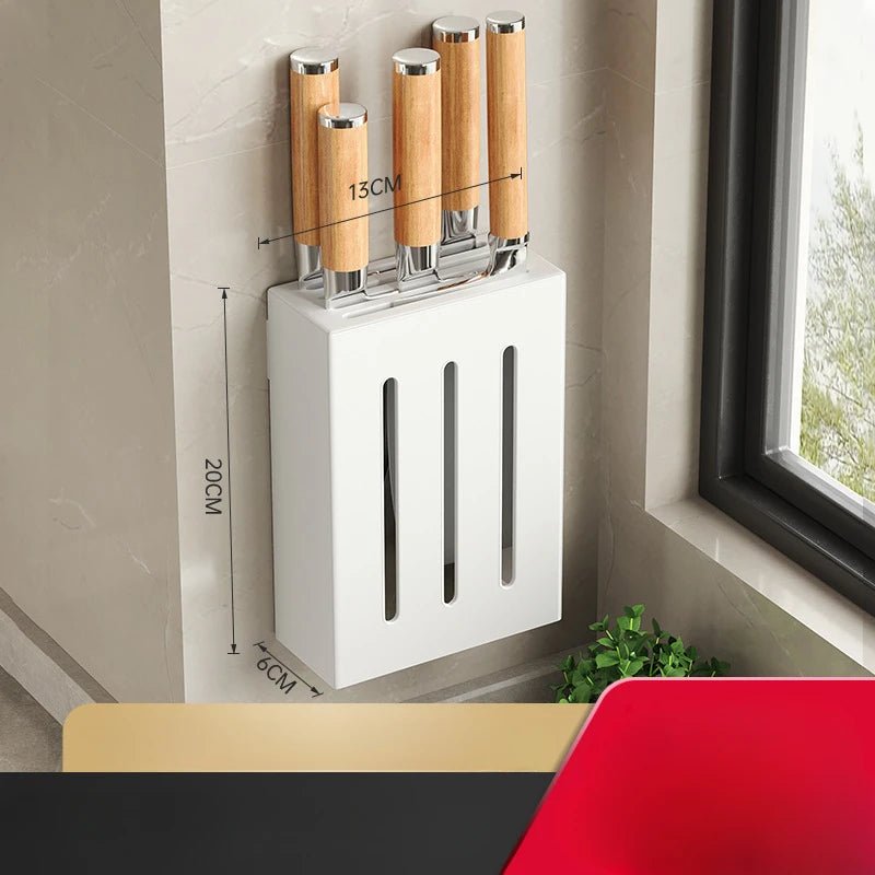 Wall-Mounted Knife Holder for Kitchen Organization - No-Drill Adhesive Knife Storage, Durable Plastic, Black or White Options 3