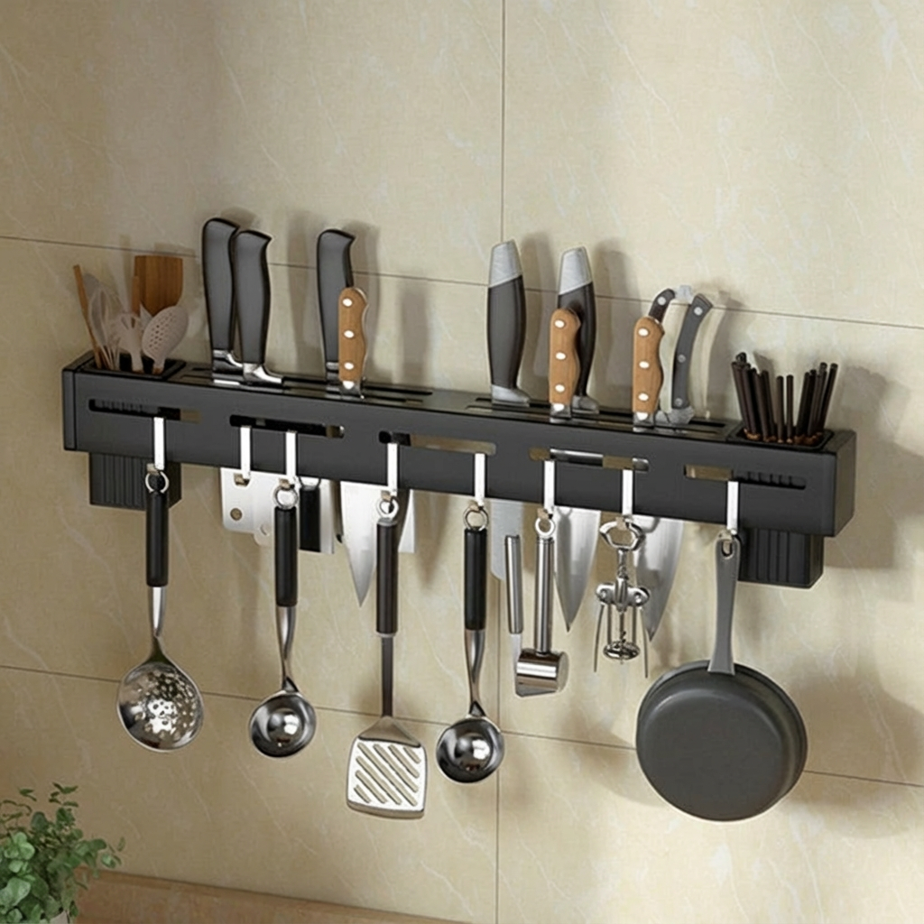 Wall-Mounted Stainless Steel Knife Holder – Space-Saving Kitchen Organizer for Efficient Storage a1