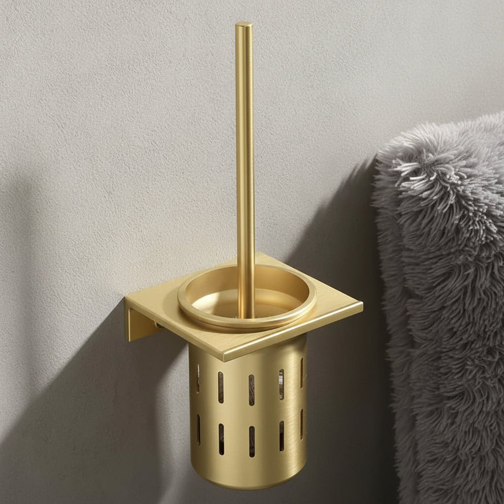 Wall-Mounted Toilet Brush Set - Elegant Brushed Gold Finish & Space-Saving Design 6