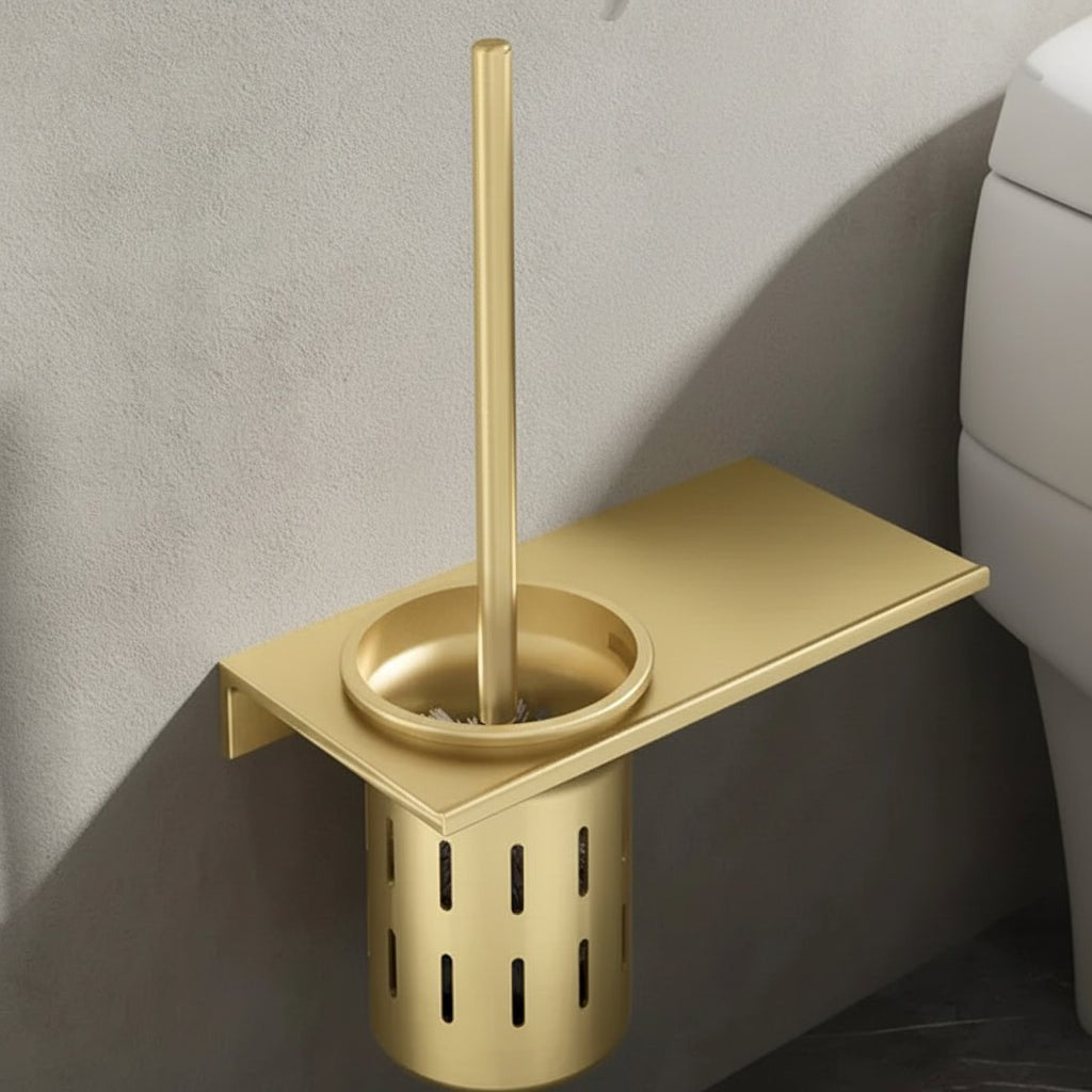 Wall-Mounted Toilet Brush Set - Elegant Brushed Gold Finish & Space-Saving Design 7