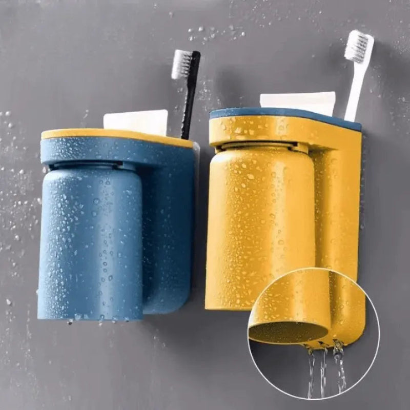 Wall-Mounted Toothbrush Holder - Hygienic Space-Saving Organizer with Cups 0