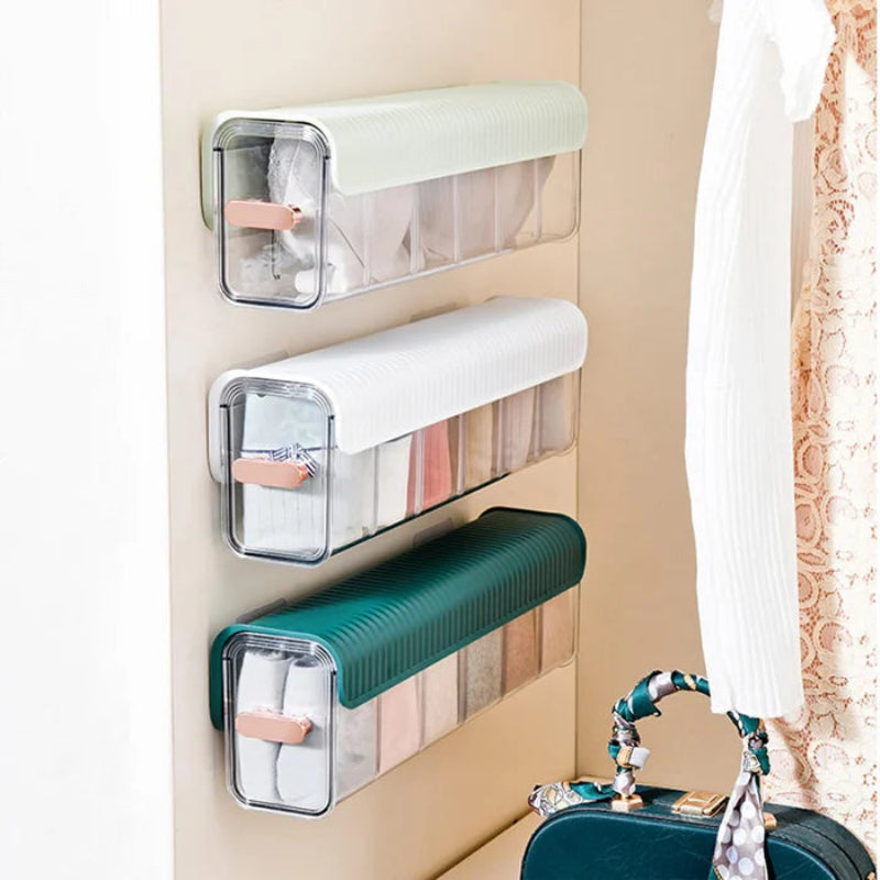 Wall-Mounted Underwear Organizer - Adjustable Storage with Clear Window 0