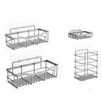 Set of metal wall-mounted shelves on a white background