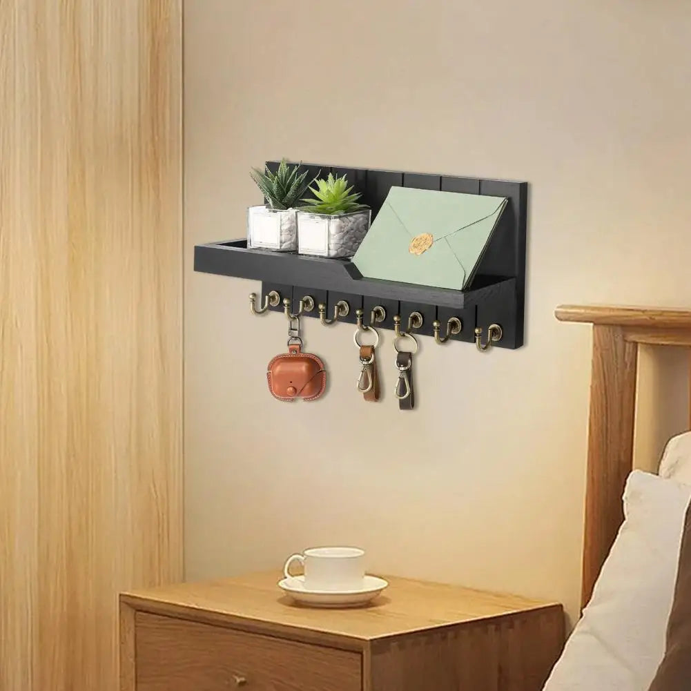 Wall Mounted Key Organizer, 7 Hooks, Storage Shelf, Entryway Design 2