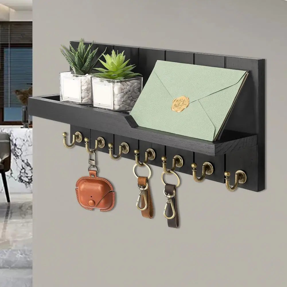 Wall Mounted Key Organizer, 7 Hooks, Storage Shelf, Entryway Design 4