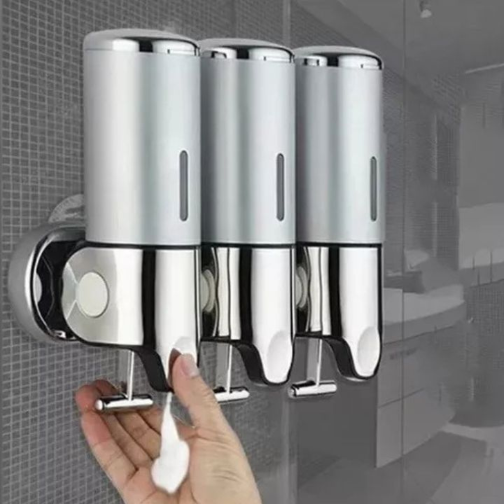 Wall Mounted Soap Dispenser Set - 3 Chamber Hand Soap and Shampoo Storage, Modern Design for Kitchen and Bathroom 0