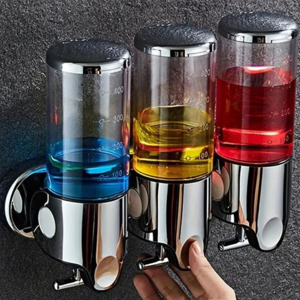 Wall Mounted Soap Dispenser Set - 3 Chamber Hand Soap and Shampoo Storage, Modern Design for Kitchen and Bathroom 2