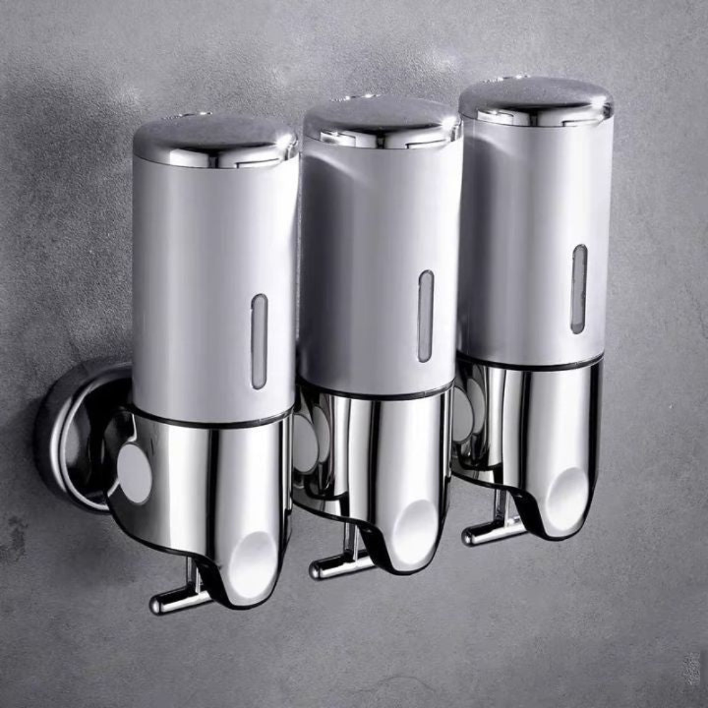 Wall Mounted Soap Dispenser Set - 3 Chamber Hand Soap and Shampoo Storage, Modern Design for Kitchen and Bathroom 3