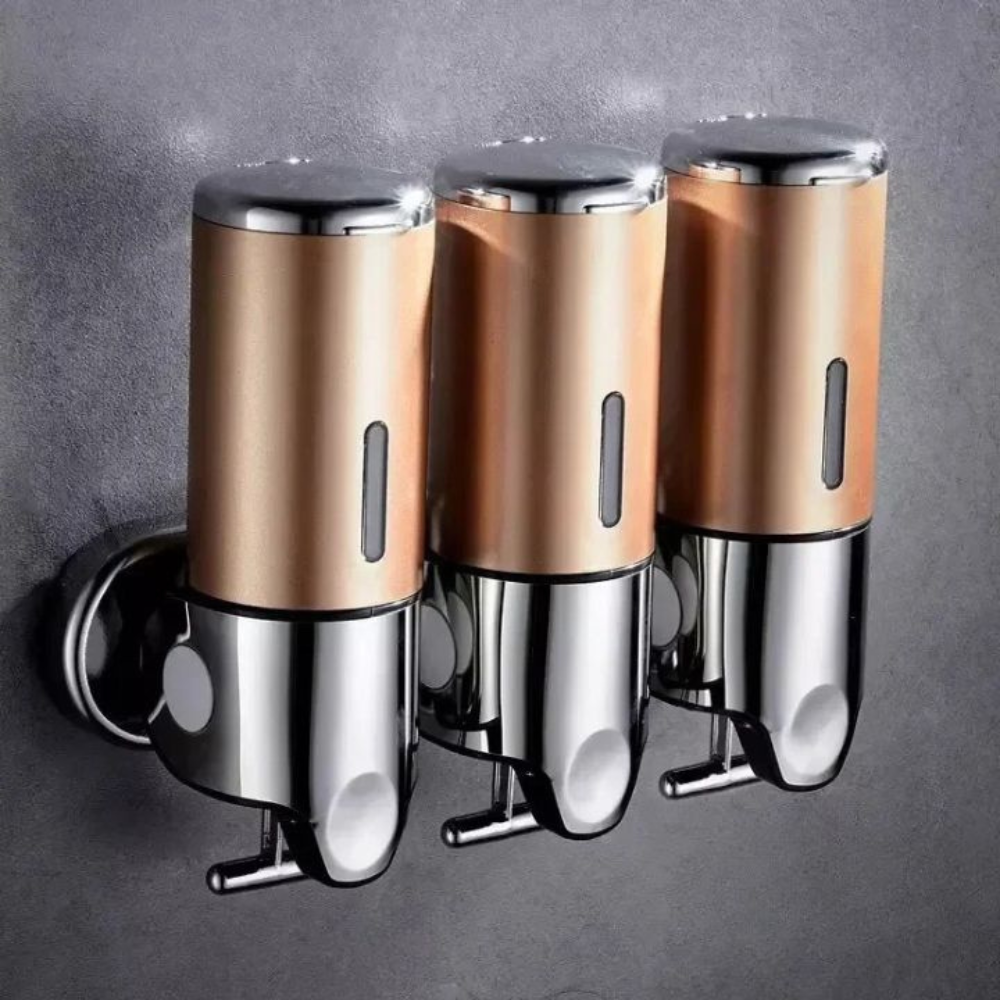 Wall Mounted Soap Dispenser Set - 3 Chamber Hand Soap and Shampoo Storage, Modern Design for Kitchen and Bathroom 4