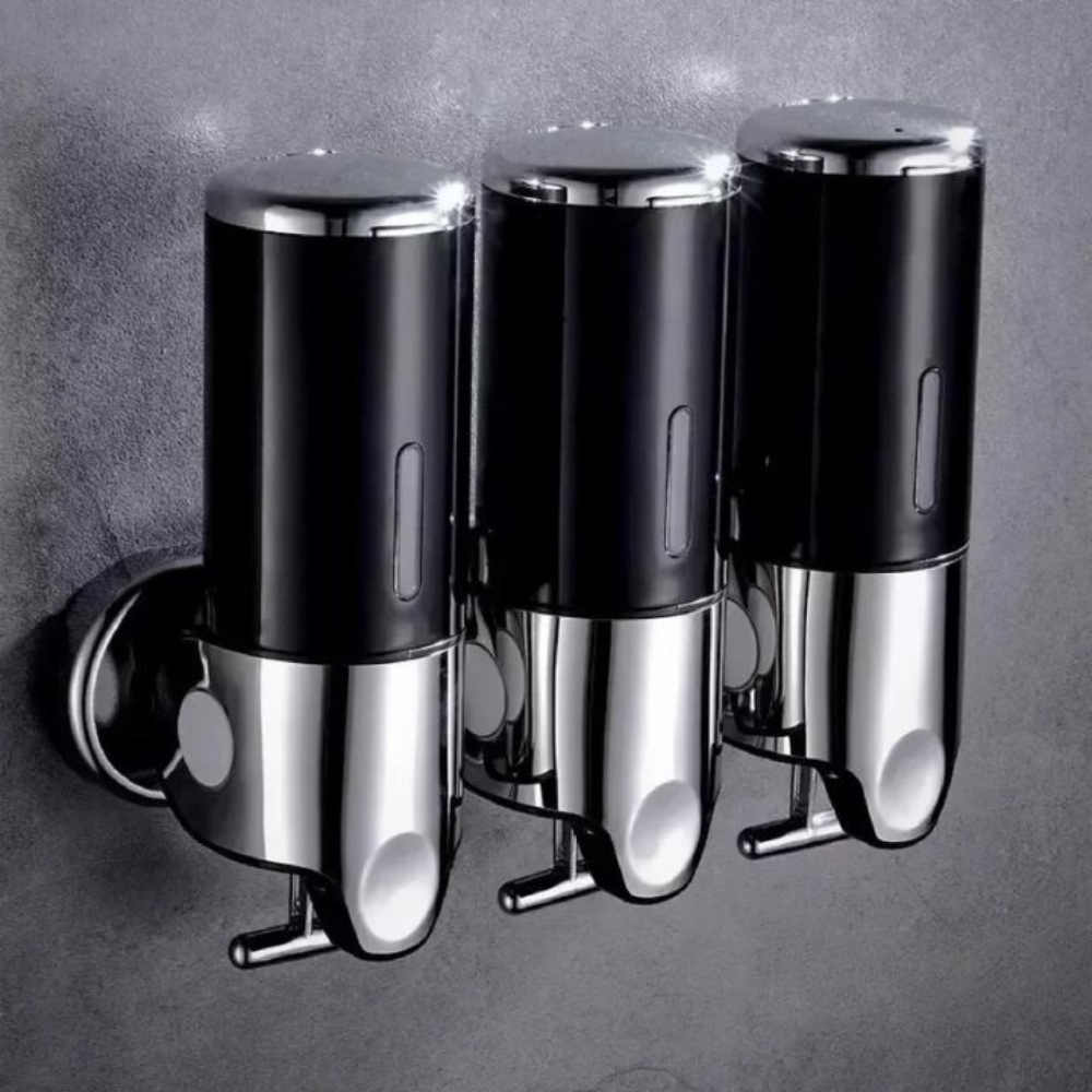 Wall Mounted Soap Dispenser Set - 3 Chamber Hand Soap and Shampoo Storage, Modern Design for Kitchen and Bathroom 6