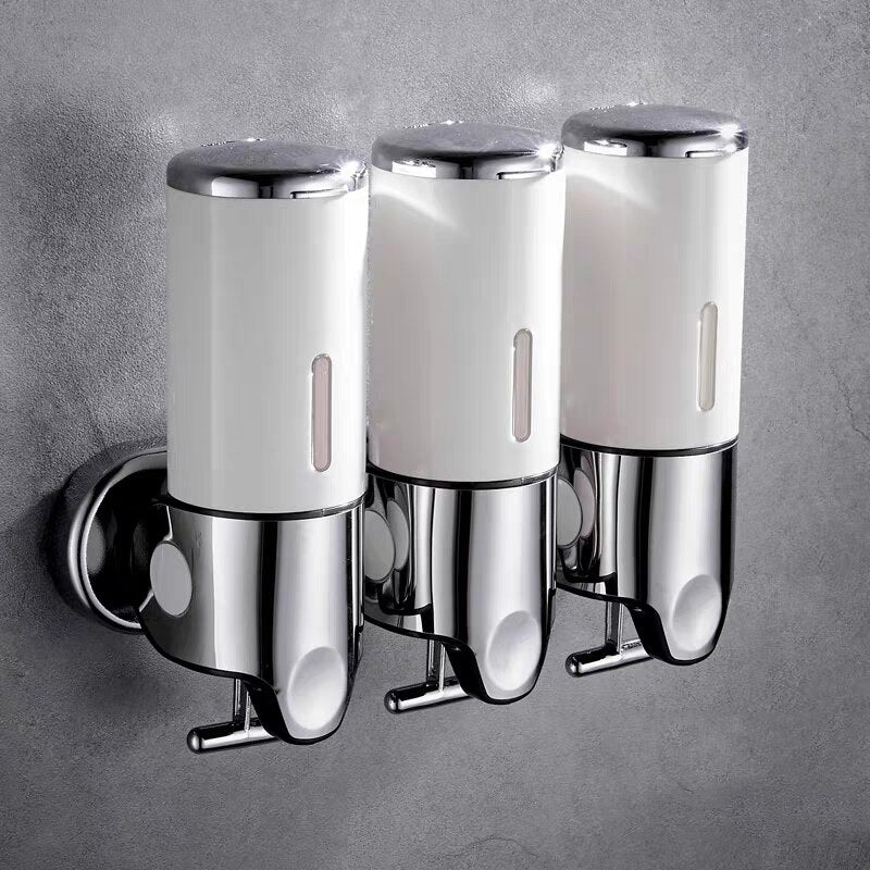 Wall Mounted Soap Dispenser Set - 3 Chamber Hand Soap and Shampoo Storage, Modern Design for Kitchen and Bathroom 7