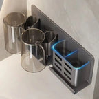 Wall Mounted Toothbrush Holder, Self Adhesive, Drainage Holes, Multi Slot 7