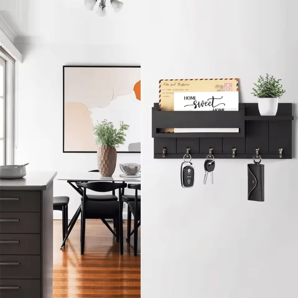 Wall Organizer - 6 Hooks Key Holder for Wall & Mail Storage Solution 2