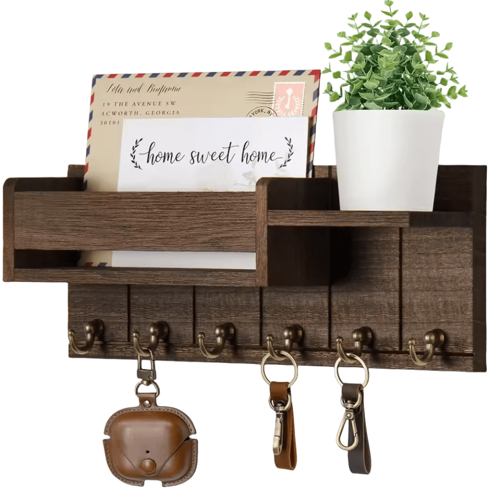 Wall Organizer - 6 Hooks Key Holder for Wall & Mail Storage Solution 3