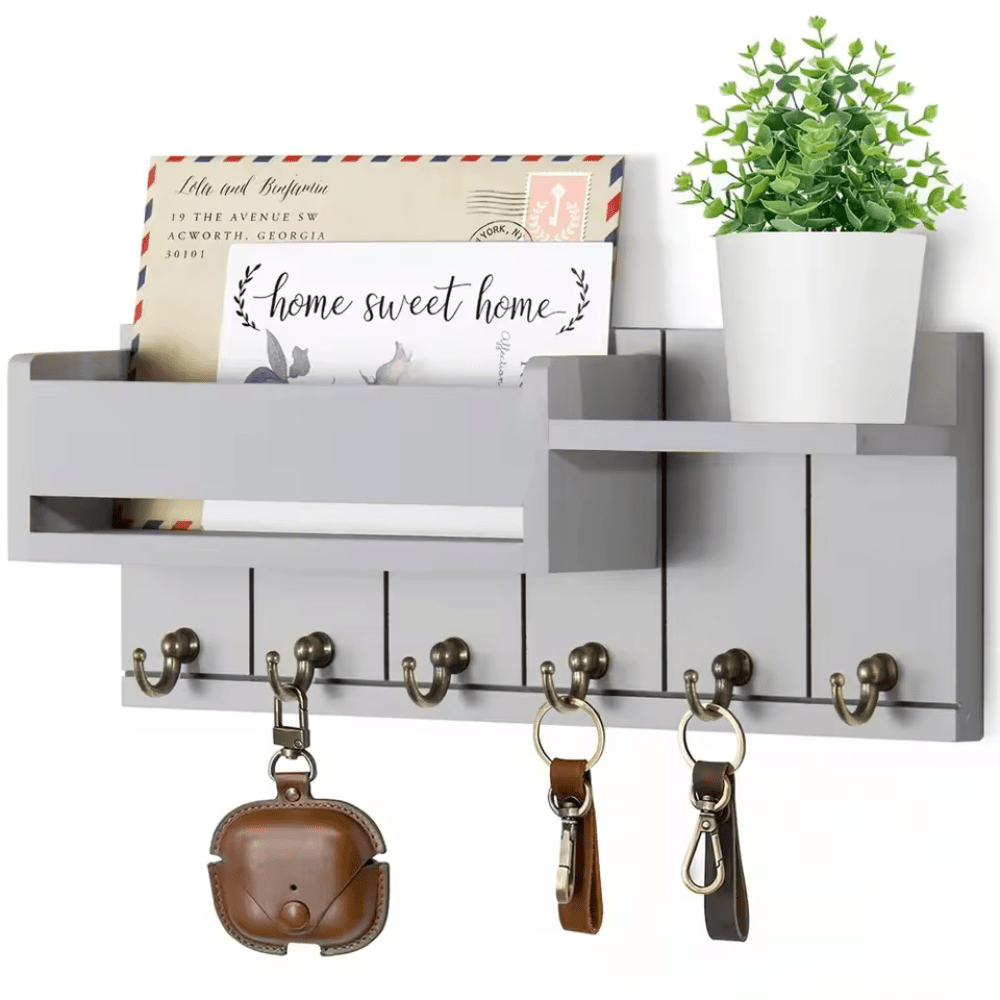 Wall Organizer - 6 Hooks Key Holder for Wall & Mail Storage Solution 4