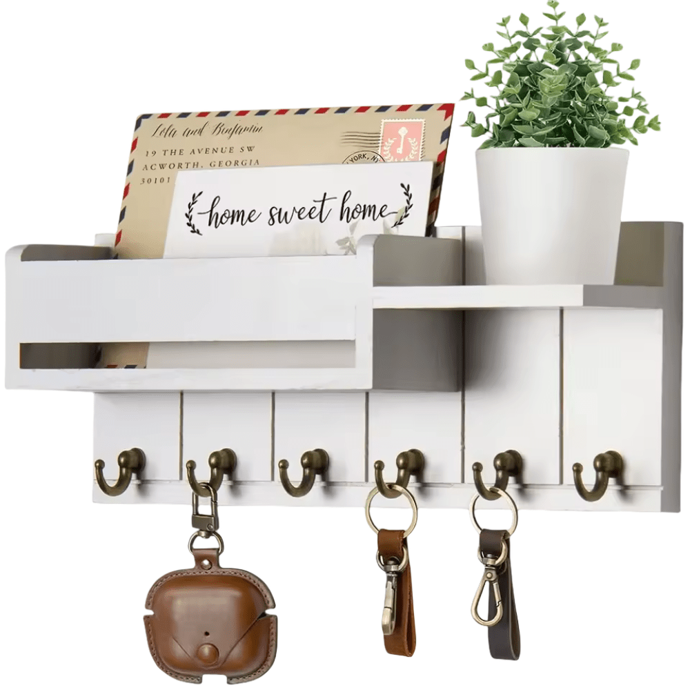 Wall Organizer - 6 Hooks Key Holder for Wall & Mail Storage Solution 6