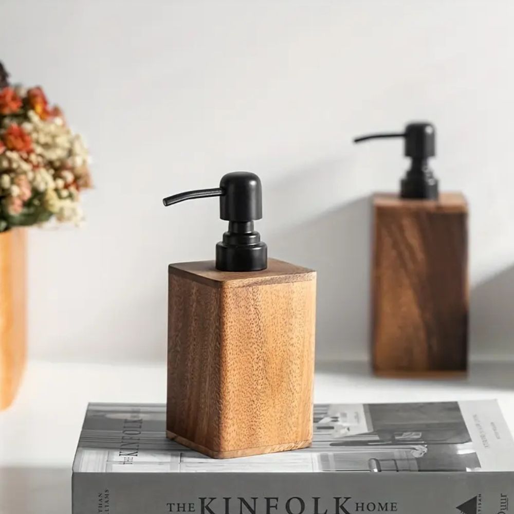 Walnut Hand Soap Dispenser - Elegant Design for Kitchen & Bath Use 6