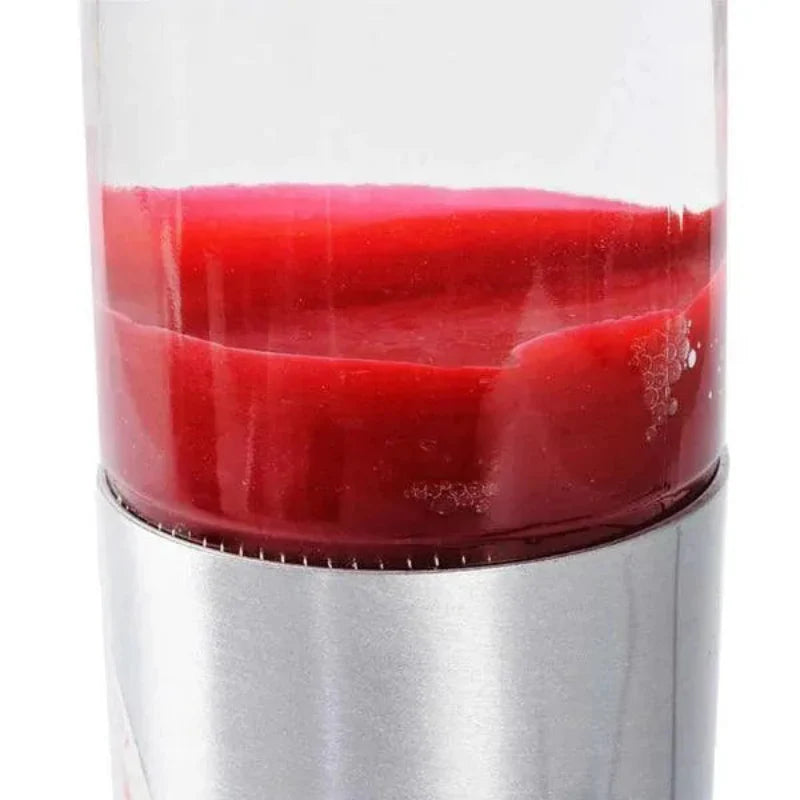 Red and silver cylindrical container on a white background
