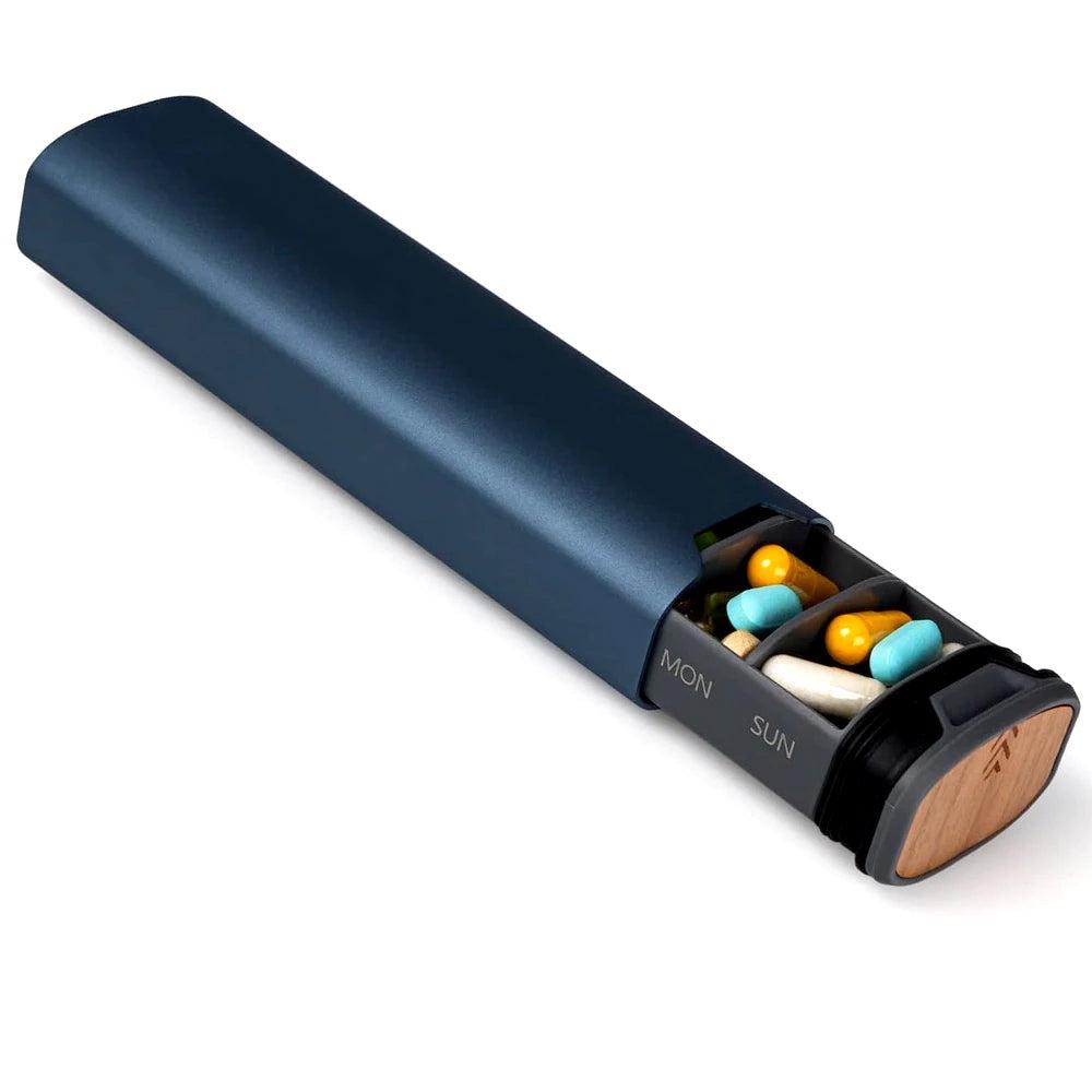 Weekly Pill Organizer - 7 Compartment Durable Aluminum & Wood Case 0