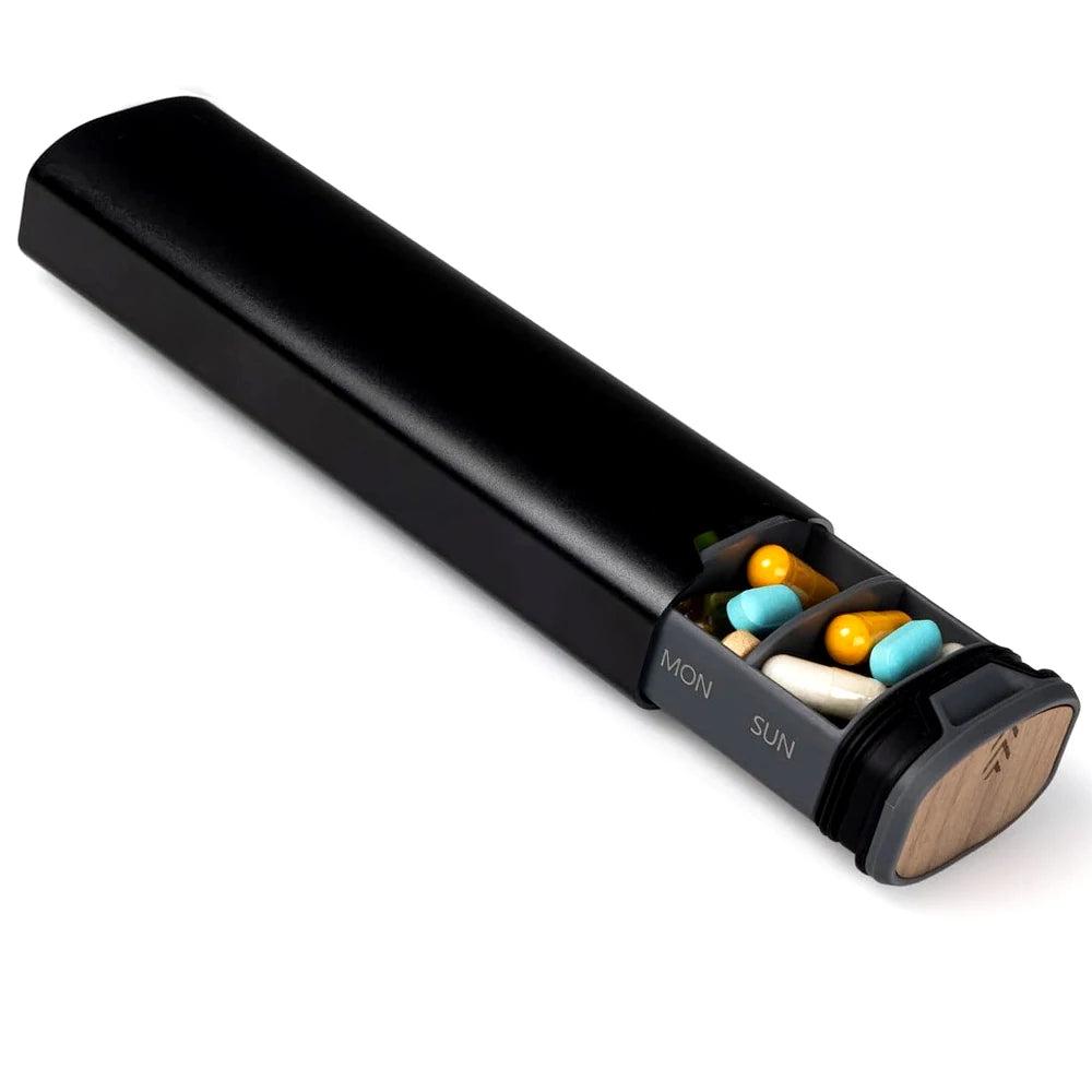 Weekly Pill Organizer - 7 Compartment Durable Aluminum & Wood Case 5