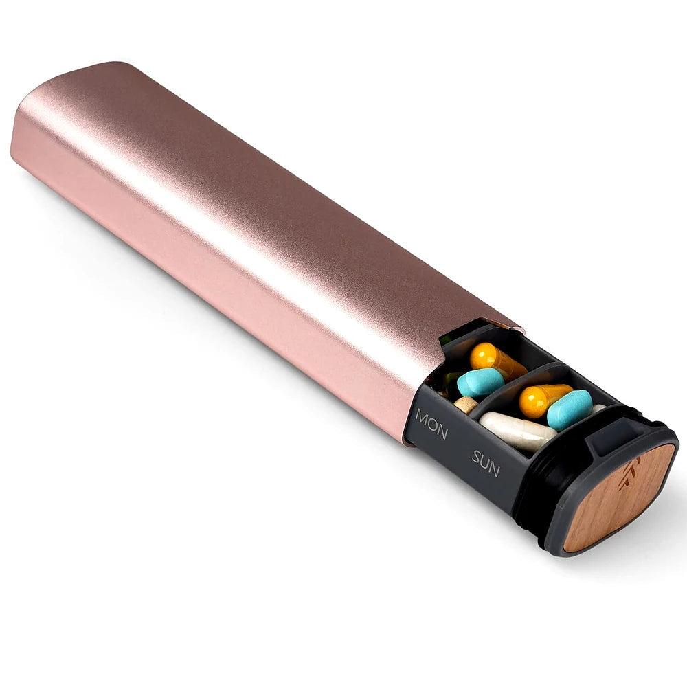 Weekly Pill Organizer - 7 Compartment Durable Aluminum & Wood Case 6