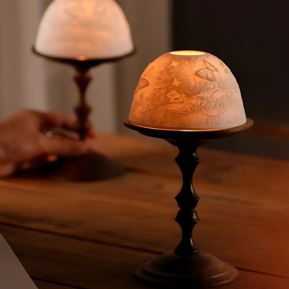 WhisperDome Candle Holder - Elegant Porcelain Dome & Walnut Base 0