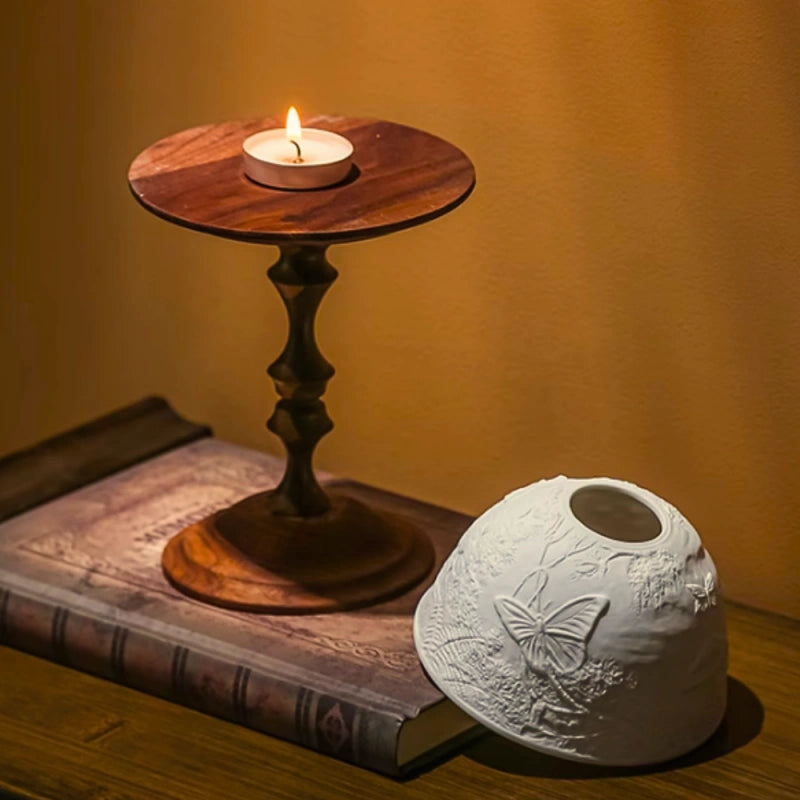 WhisperDome Candle Holder - Elegant Porcelain Dome & Walnut Base 3