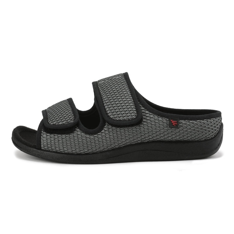 Gray sandal with black straps on a white background