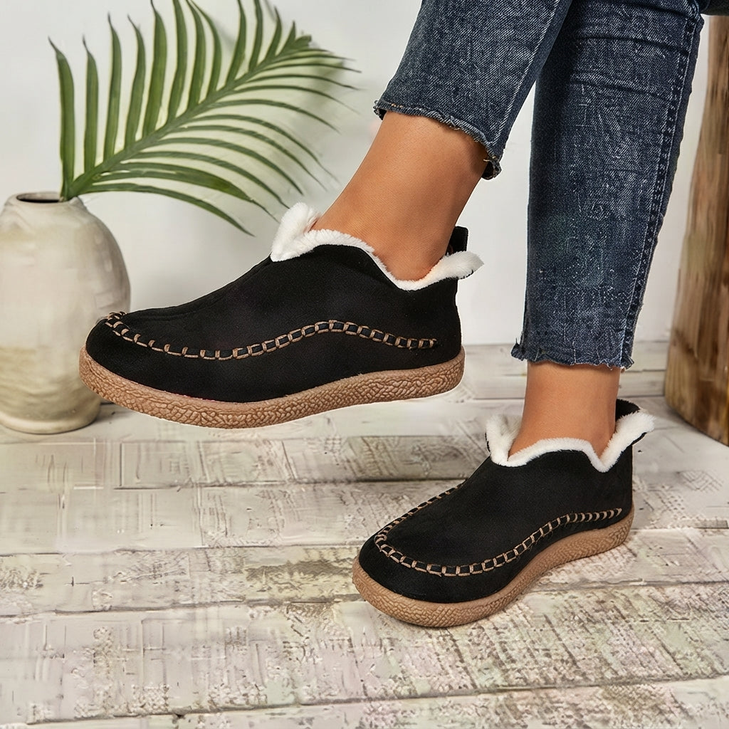 Women Winter Snow Boots Velvet PU Shaft Short Plush Insole Rubber Sole