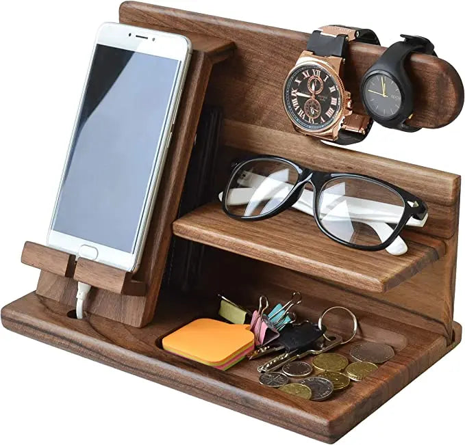 Wood Desk Organizer - Stylish Desk Storage for Phone, Watch & Glasses 1