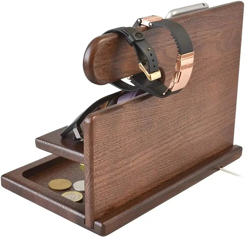 Wood Desk Organizer - Stylish Desk Storage for Phone, Watch & Glasses 4